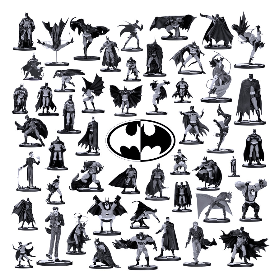 A Dramatic Display All 100 Batman Black White Statues DC