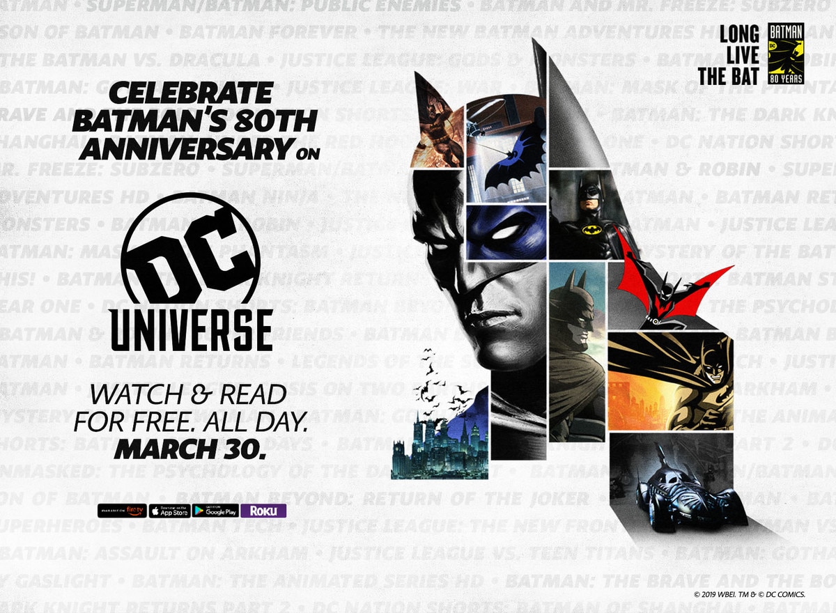 DC UNIVERSE CELEBRATES 80 YEARS OF BATMAN WITH ONE DAY STREAM FREE EVENT |  DC